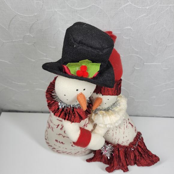 Snowman Couple Doorstop 14" Handmade Weighted Plush Winter Holiday Decor Pair - Picture 12 of 16